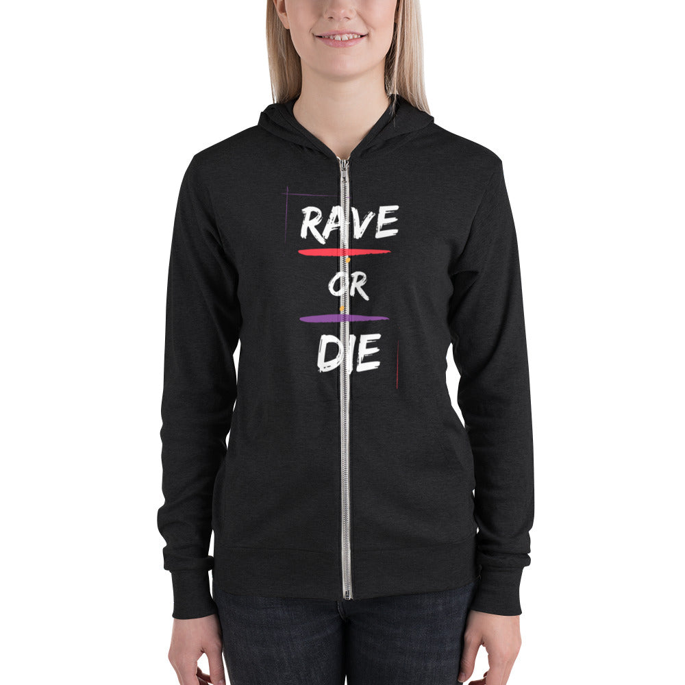 RAVE OR DIE, RAVE TOGETHER (slim fit) - Couple Unisex zip hoodie