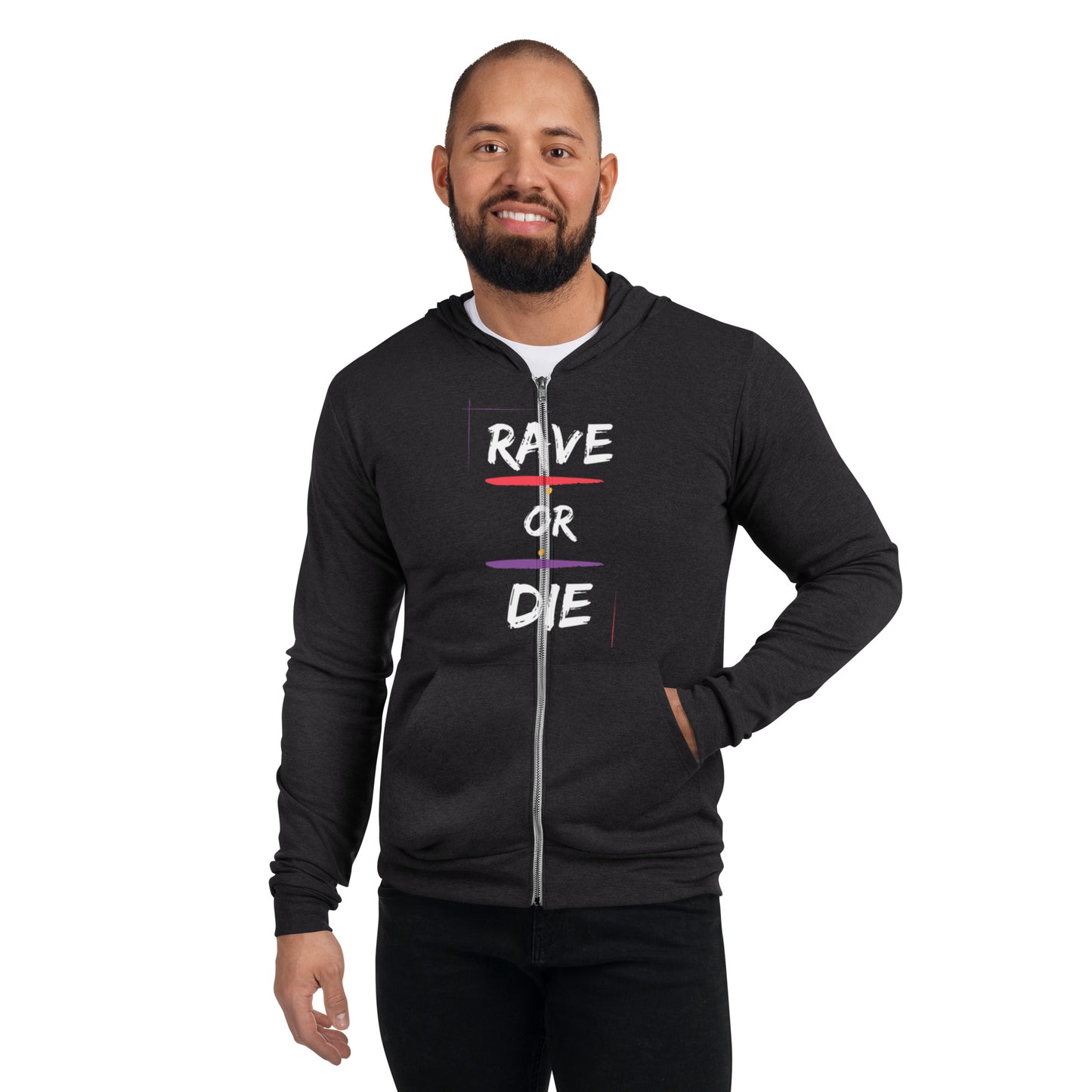 RAVE OR DIE, RAVE TOGETHER (slim fit) - Couple Unisex zip hoodie